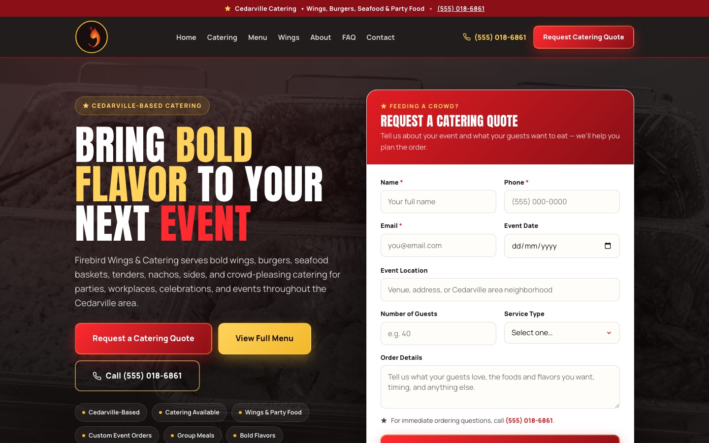 Firebird Wings & Catering website