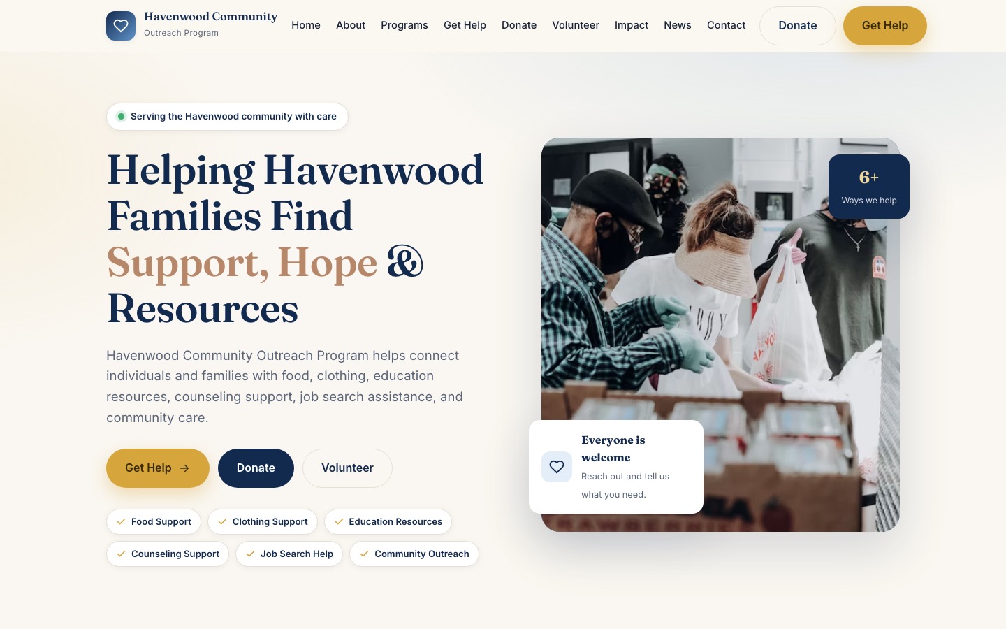 Havenwood Community Outreach website