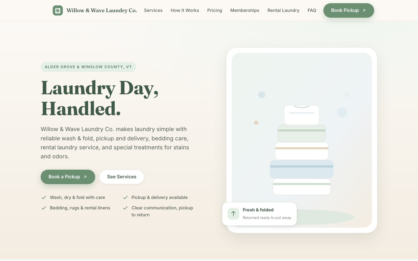 Willow & Wave Laundry Co. website